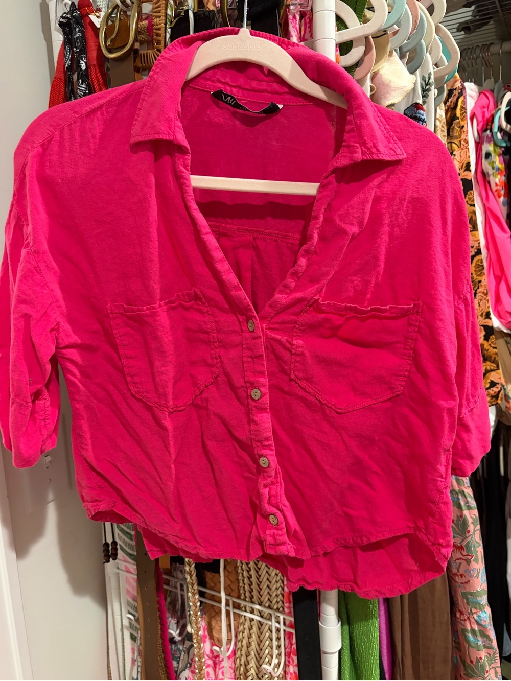 Zara Hot Pink Button-Front Relaxed Shirt